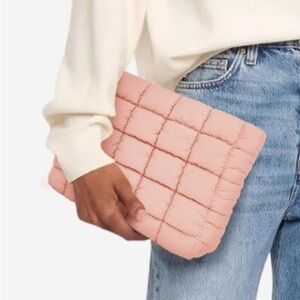 NEW Quilted Padded Puffy Clutch Pouch Cosmetic Bag Light Pink Puff Puffer